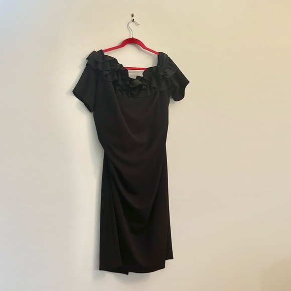 Xscape Off-the-Shoulder Ruffle Neck Short Sleeve Stretch Scuba Crepe Dress - Picture 9 of 16